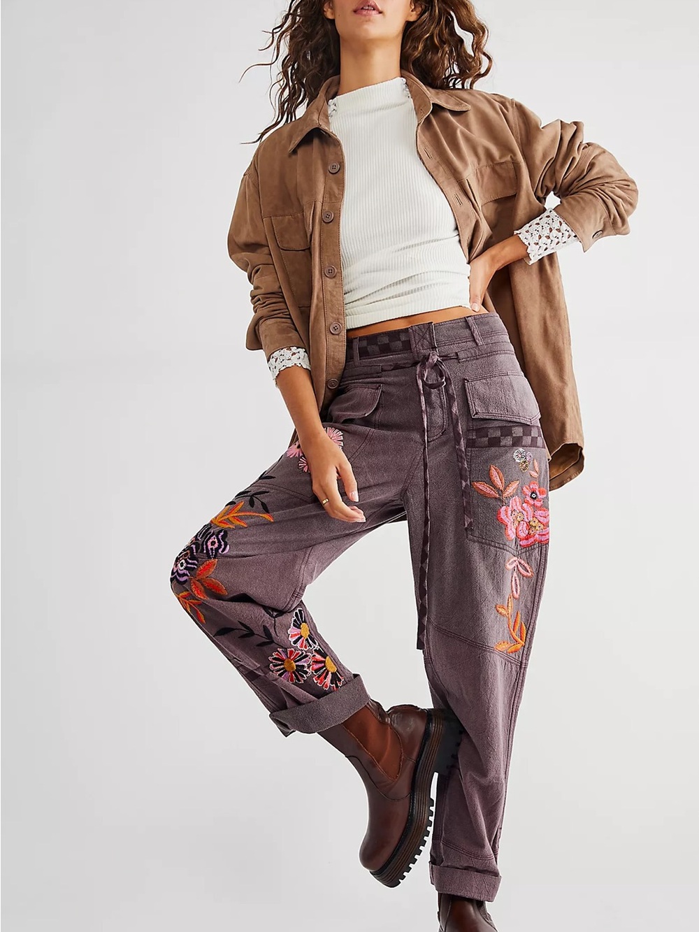 RARE Free People Dark Garden Embroidered Chino Pants L